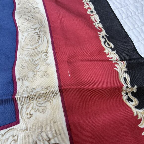 Vintage Silk Baroque Holiday Scarf | Navy, Gold, Red | Jujus Vintage Find - Picture 7 of 10